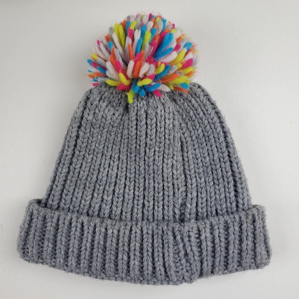 Great Northern Knit Gray PomPom Beanie Cap Fold Over Hat Youth 4/6X